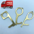 Brass Hand Tool Door Opener Hygiene Antimicrobial Non-contact Portable Press Elevator Keychain