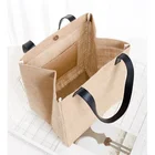 KAIFEI ECO FRIENDLY JUTE TOTE BAG LEATHER STRAP BURLAP SHOPPING BAG