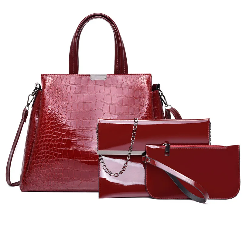 Stylish Women 3 pieces Bag set Crocodile Pattern Large Patent Leather Purse And Handbags, Black, wine red, brown
Stylish Women 3 pieces Bag set Crocodile Pattern Large Patent Leather Purse And Handbags, Black, wine red, brown