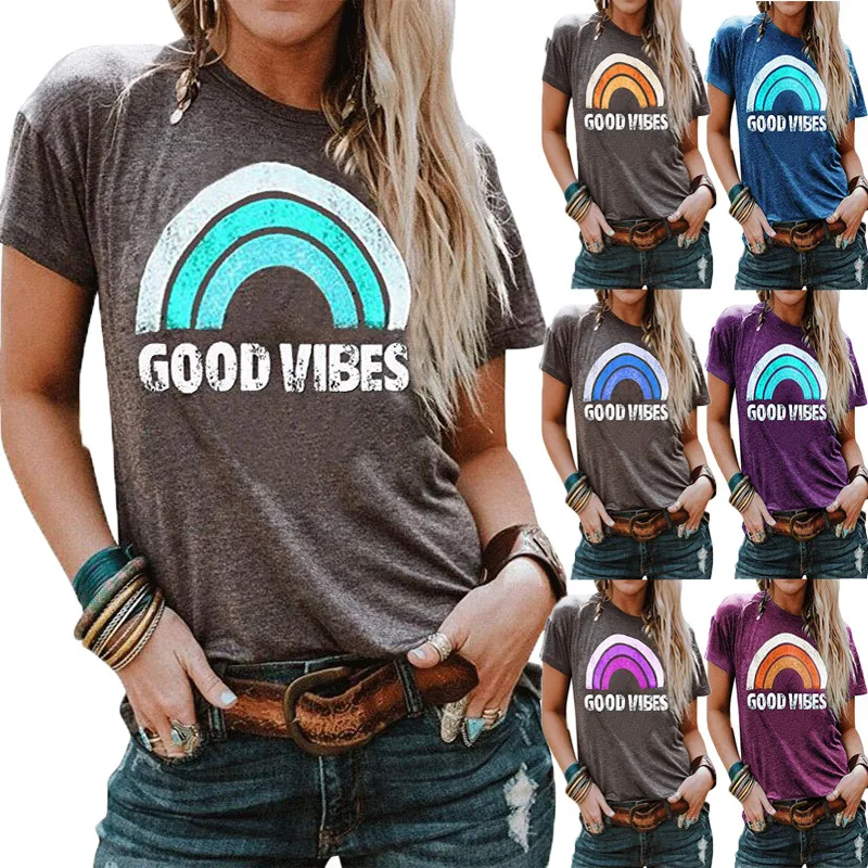 2021 Hot Sale Factory Stock Large Size Blouse Rainbow Letter Printing Round Neck Short-sleeved T-shirt
2021 Hot Sale Factory Stock Large Size Blouse Rainbow Letter Printing Round Neck Short-sleeved T-shirt