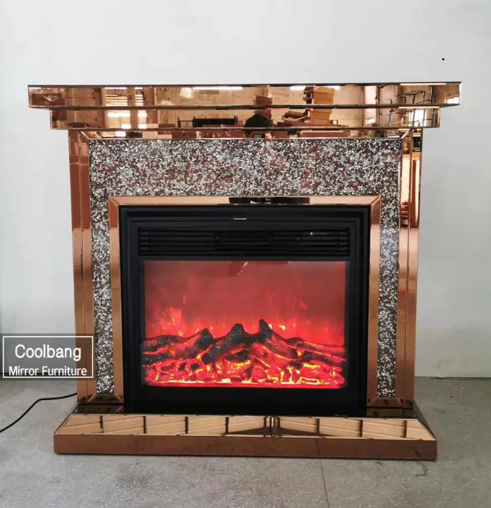 Modern Design And Hot Sales Diamond Crushed Mirrored Fireplace