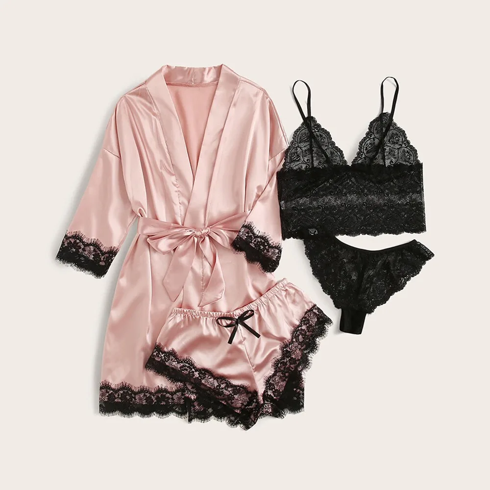 Cheap Price 4 Pieces Pajamas Set Fashion Design Wholesale Long Sexy Nightgown For Women
Cheap Price 4 Pieces Pajamas Set Fashion Design Wholesale Long Sexy Nightgown For Women