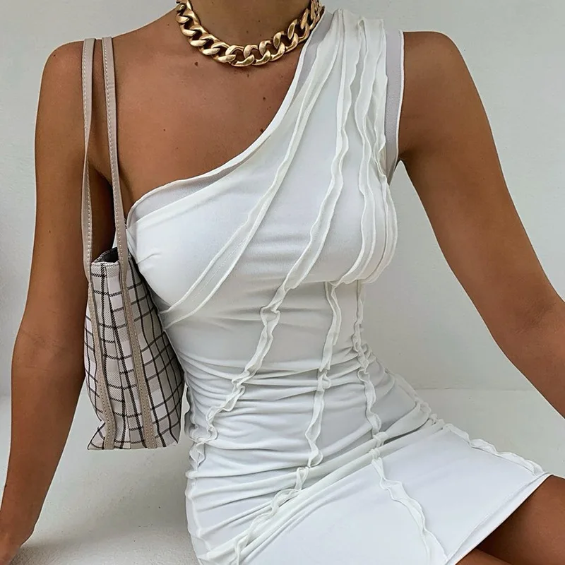 New Arrivals 2021 Summer Lady Irregular Solid Color One Shoulder Mini Dress Sleeveless White Sexy Casual Dresses
New Arrivals 2021 Summer Lady Irregular Solid Color One Shoulder Mini Dress Sleeveless White Sexy Casual Dresses