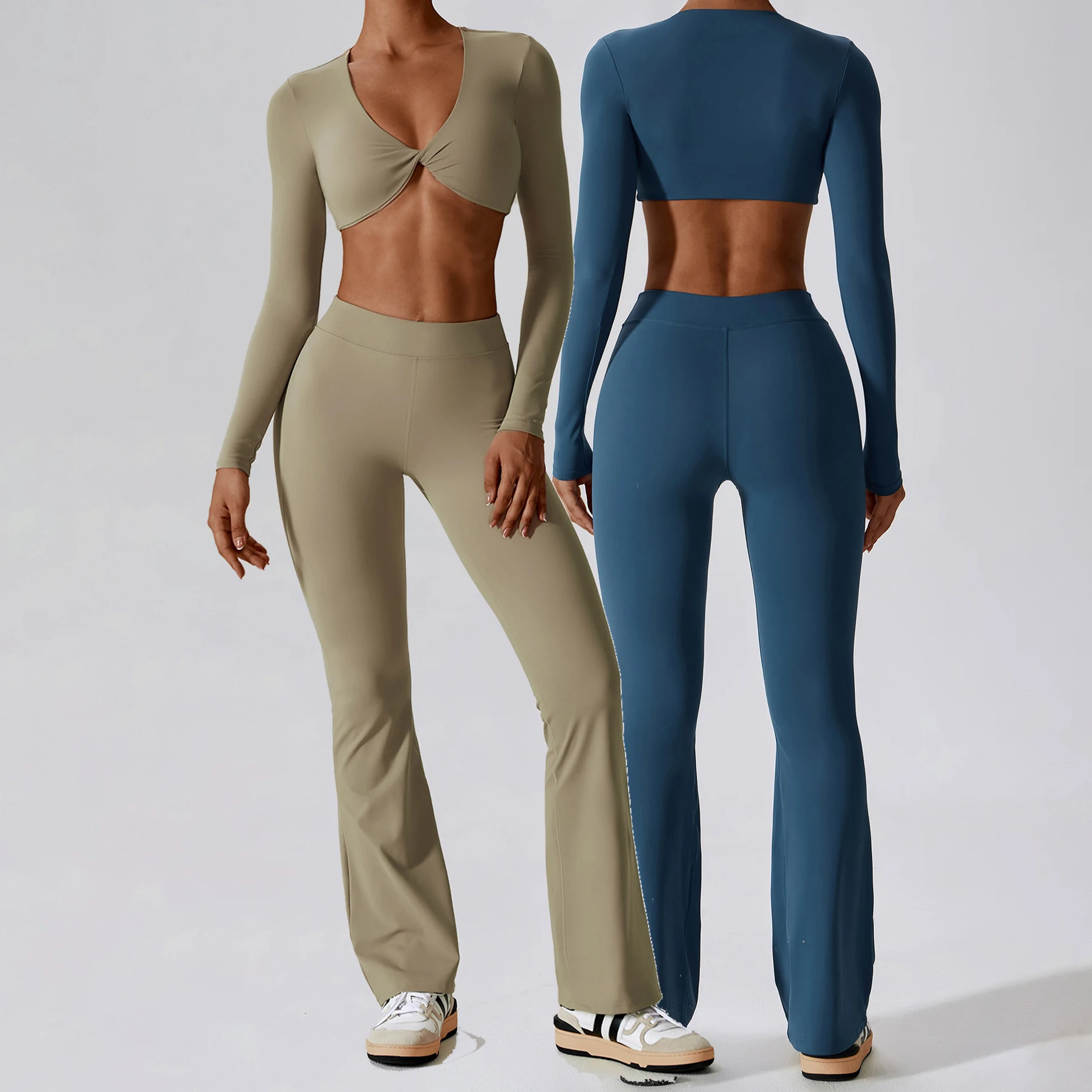 YIYI Twist Tops Long Sleeves Crop Tops Gym Sets Girls High Waist Flare Leggings Sets Women Quick Dry Women Fitness Clothing Sets
YIYI Twist Tops Long Sleeves Crop Tops Gym Sets Girls High Waist Flare Leggings Sets Women Quick Dry Women Fitness Clothing Sets
