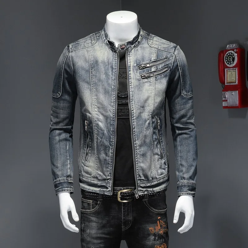Wholesale Amazon Cool Autumn Winter Fashion Slim Men's Stand Collar Zipper Motorcycle Denim Men's Jacket, Shown
Wholesale Amazon Cool Autumn Winter Fashion Slim Men's Stand Collar Zipper Motorcycle Denim Men's Jacket, Shown