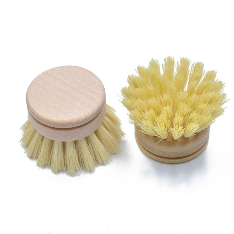 

household cleaning tools refill brush head kitchen cleaner natural tampico fibre beech wood dish brush palm bowl brushes, Original wood color