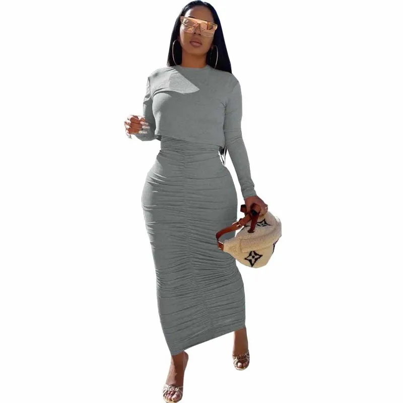Two Piece Set Women Dress Long Sleeve Crop Top Casual Maxi Skirt Ruched Bodycon Dresses C14218
Two Piece Set Women Dress Long Sleeve Crop Top Casual Maxi Skirt Ruched Bodycon Dresses C14218