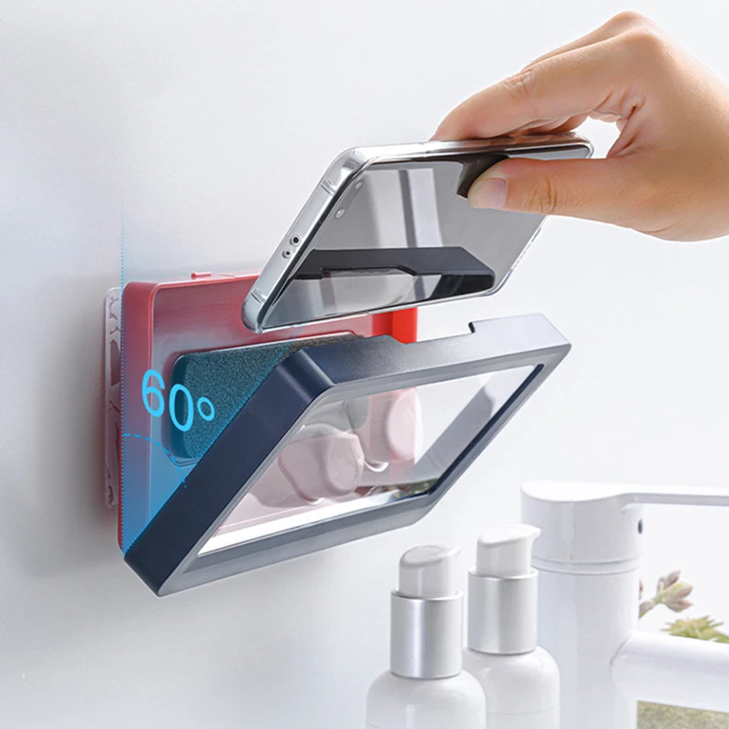 Bathroom Mobile Phone Holders Anti Slip Shower Phone Holder Waterproof Sticky Wall Mount Anti Fog Mobile Phone Stand, White blue 
Bathroom Mobile Phone Holders Anti Slip Shower Phone Holder Waterproof Sticky Wall Mount Anti Fog Mobile Phone Stand, White blue