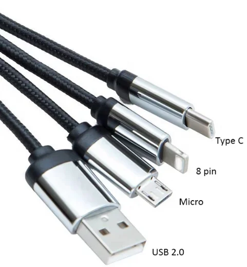 20 CM Portable Keychain USB charging cable 2.0A with 4 connectors 8pin micro type c USB2.0 - ANKUX.COM