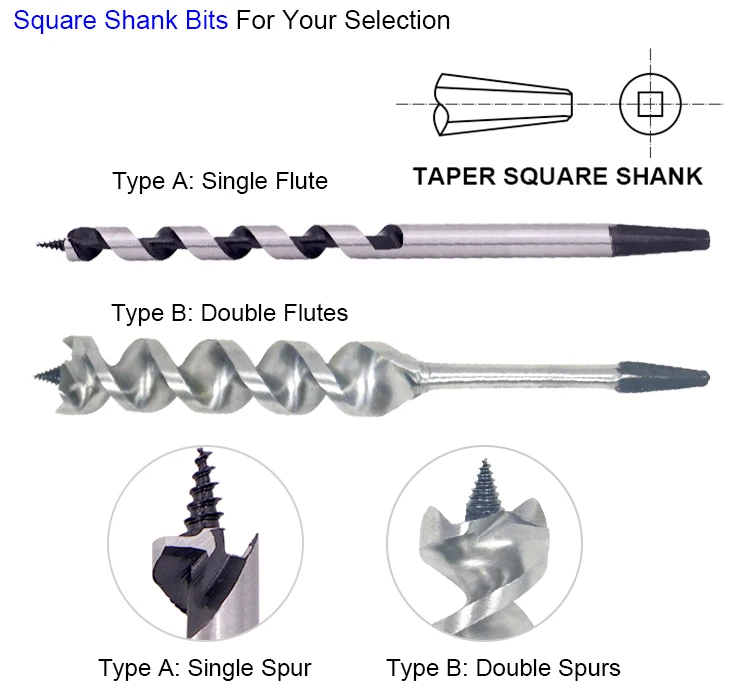 Jennings Pattern Taper Square Shank Hand Brace Wood Auger Drill Bit for Braces