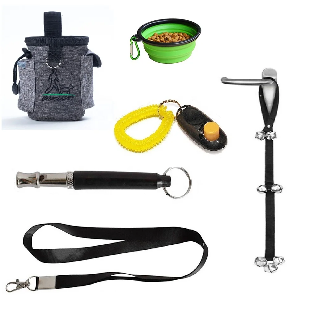 5 Packs Outdoor Obedience Pet Whistle Clicker Bowl Dog Hanging Doorbell Dog Treat Training Pouch Bag Set, Blue and white, pink, etc 
5 Packs Outdoor Obedience Pet Whistle Clicker Bowl Dog Hanging Doorbell Dog Treat Training Pouch Bag Set, Blue and white, pink, etc