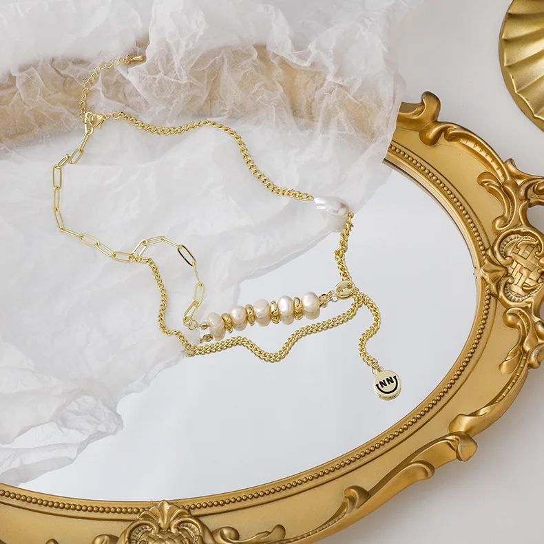 2021 new trendy smiling face long baroque pearl chunky necklace jewelry women, As pictures
2021 new trendy smiling face long baroque pearl chunky necklace jewelry women, As pictures