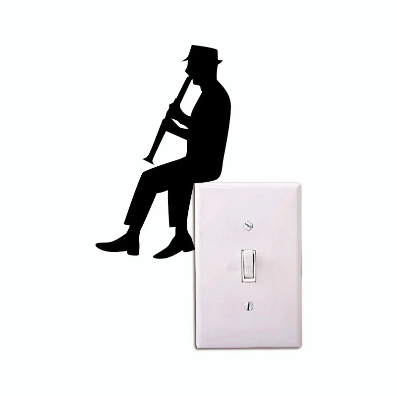 

Cartoon Man Playing Clarinet Silhouette Light Switch Sticker Classical Music Vinyl Home Decor Wall Stickers, 12 colors