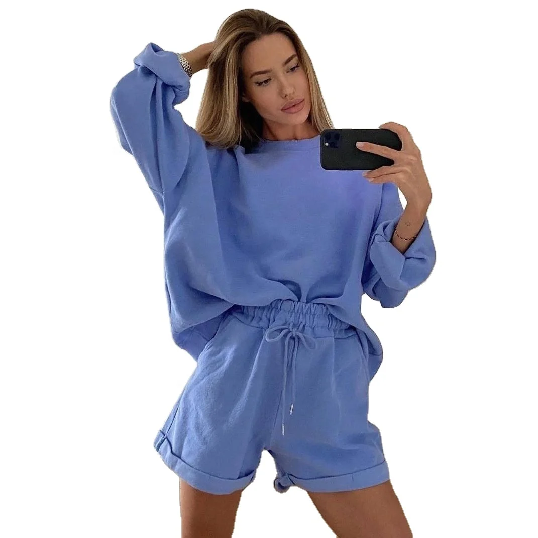 2020 new European and American women's long-sleeved round neck blouse loose shorts two-piece fashion casual suit hoodie, Hite, yellow, black, blue, purple
2020 new European and American women's long-sleeved round neck blouse loose shorts two-piece fashion casual suit hoodie, Hite, yellow, black, blue, purple
