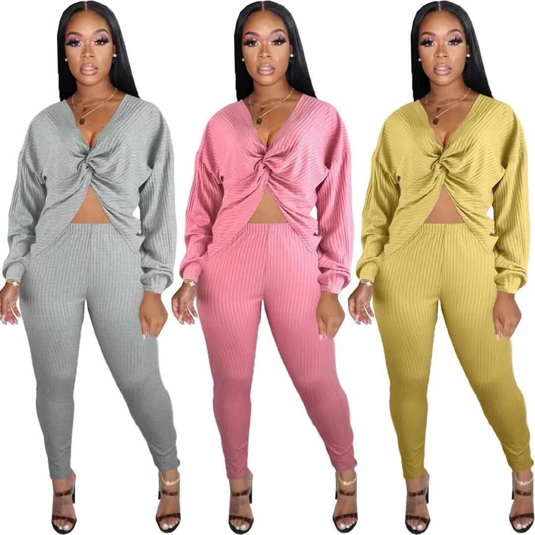 wholesale Fashion Solid color Long Sleeve Women clothing plus size deep v-neck top casual two piece set
wholesale Fashion Solid color Long Sleeve Women clothing plus size deep v-neck top casual two piece set