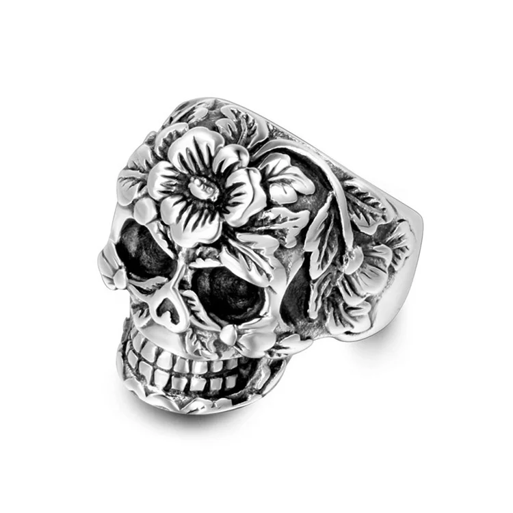 Fashion personality men's ring, trendy titanium steel flower and grass skull ring, punk hip-hop ring jewelry wholesale
Fashion personality men's ring, trendy titanium steel flower and grass skull ring, punk hip-hop ring jewelry wholesale