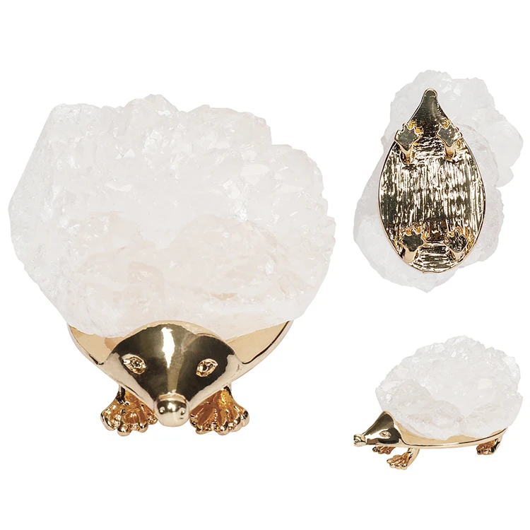 High Quality Gold Alloy Hollow Agate Mini Hedgehog Crystal Cluster Home Decoration, White
High Quality Gold Alloy Hollow Agate Mini Hedgehog Crystal Cluster Home Decoration, White