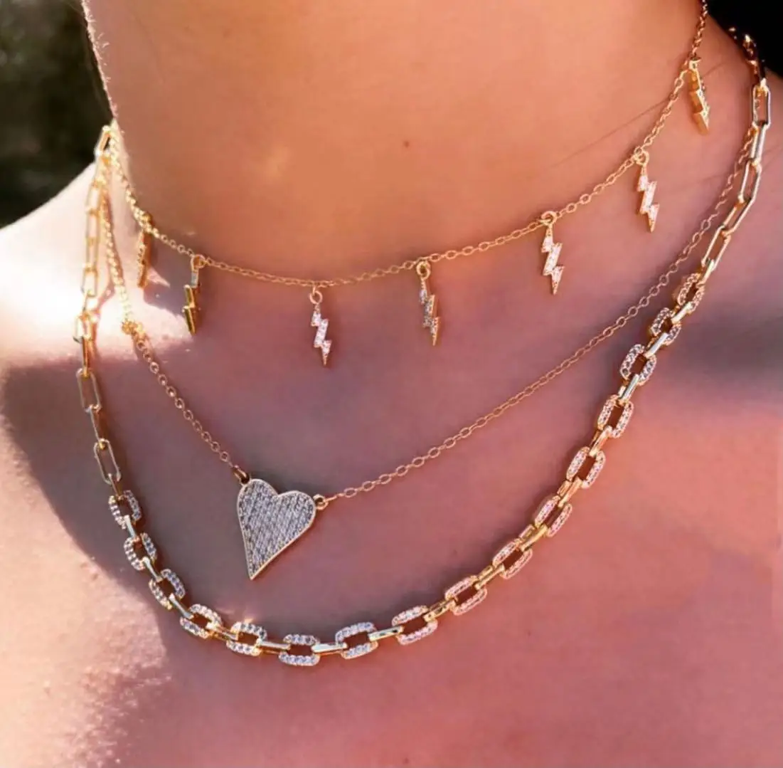 Chain Necklaces in Stock Women Jewelry Fashion Gift gold Heart Flash Shape Copper micro paved, Golden
Chain Necklaces in Stock Women Jewelry Fashion Gift gold Heart Flash Shape Copper micro paved, Golden