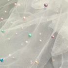 hot sale white polyester tulle fabric for beaded decoration on woman dress