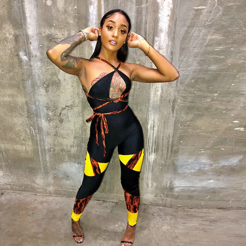 Top Fashion Ladies Patchwork Flame Printed Sexy Bandage Bodycon Sleeveless Pants Jumpsuit, Customized color
Top Fashion Ladies Patchwork Flame Printed Sexy Bandage Bodycon Sleeveless Pants Jumpsuit, Customized color