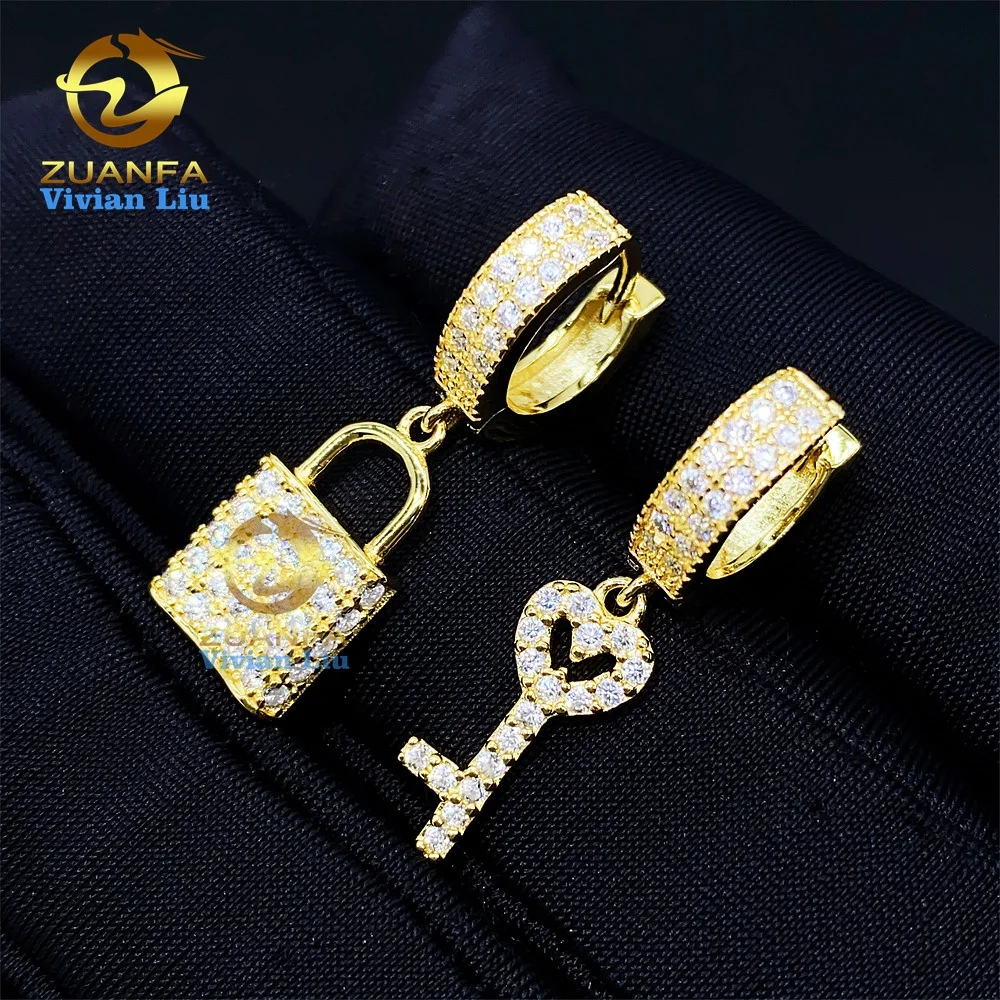 

Pass diamond tester vvs moissanite luxury bling jewelry 18k gold plated diamond women 925 sterling silver earrings