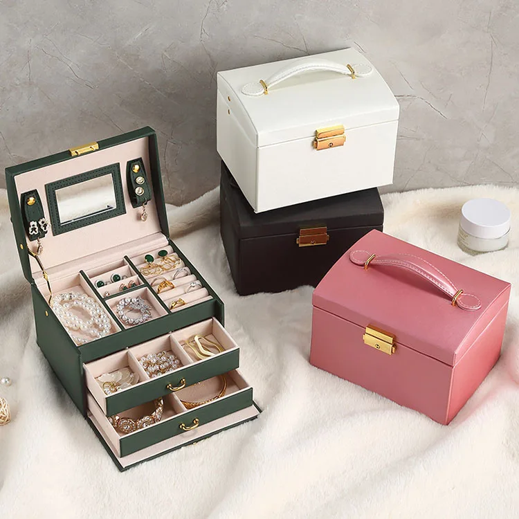 Luxury Pu Leather Jewelry Cosmetic Organizer Box Drawer With Handle Large Capacity Multi Layer Jewelry Cases, Customized color
Luxury Pu Leather Jewelry Cosmetic Organizer Box Drawer With Handle Large Capacity Multi Layer Jewelry Cases, Customized color