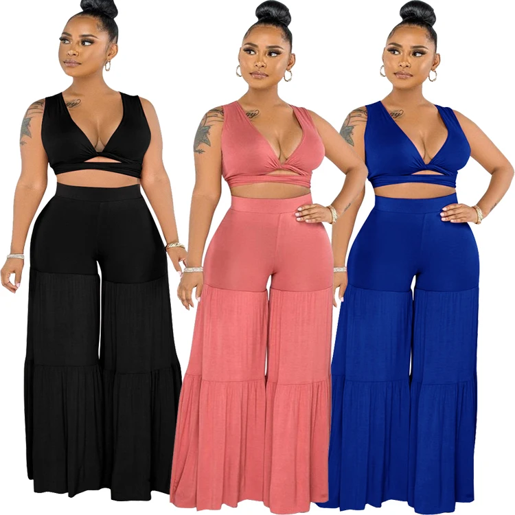 DUODUOCOLOR Solid color casual bandage hollow out tops women wide leg pants sexy two piece deep v neck set D10618
DUODUOCOLOR Solid color casual bandage hollow out tops women wide leg pants sexy two piece deep v neck set D10618