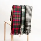 Check Factory Cheap Plaid Cashmere Merino Tartan Wool Women Plaids Shawl