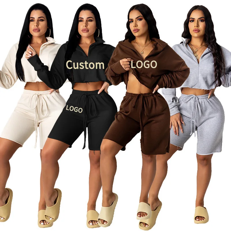 Custom LOGO Women Biker Short Sets 2 Piece Set Clothing Zipper Women Crop Tops Zipper Lady Two Piece Set Clothing
Custom LOGO Women Biker Short Sets 2 Piece Set Clothing Zipper Women Crop Tops Zipper Lady Two Piece Set Clothing