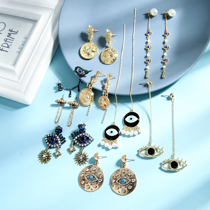 Trendy Evil Eye Earrings Turkish Women Ladies Elegant Bohemian Pendant Hook Steel Mold Girls Bases Over Ear Crystal Jewelry, Gold
Trendy Evil Eye Earrings Turkish Women Ladies Elegant Bohemian Pendant Hook Steel Mold Girls Bases Over Ear Crystal Jewelry, Gold