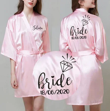 Custom Satin silk Robe Wedding Date Bride Kimono Bride bridesmaid Robe