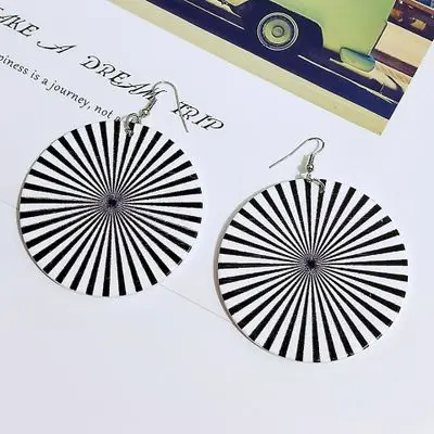 New Hot Sale Exaggerated Big Round Wooden Earrings Geometric Black White Striped Painted Earrings For Girls, Picture shows/custom color
New Hot Sale Exaggerated Big Round Wooden Earrings Geometric Black White Striped Painted Earrings For Girls, Picture shows/custom color