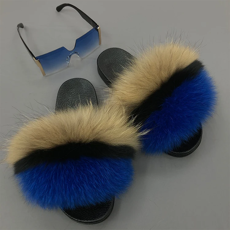Simple stylish colorful sunglasses and women big cover mixed color fluffy real fox fur slippers, Customized color
Simple stylish colorful sunglasses and women big cover mixed color fluffy real fox fur slippers, Customized color