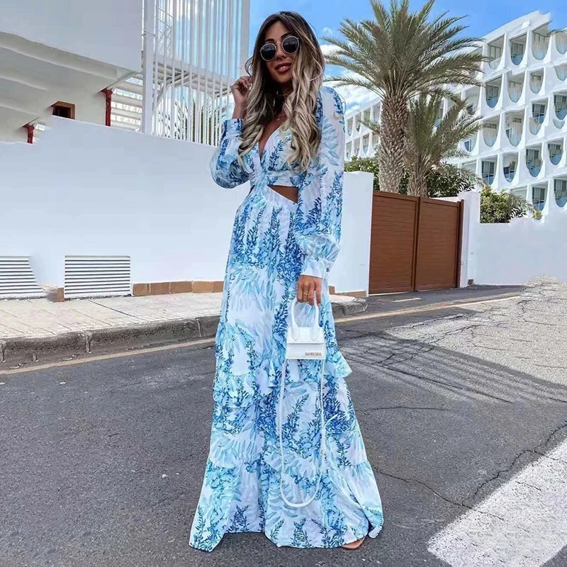 Hollow Out Boho Long Dress Women Deep V Neck Ruffle Party Dress 2022 Spring Summer Long Sleeve Maxi Beach Dress, Shown
Hollow Out Boho Long Dress Women Deep V Neck Ruffle Party Dress 2022 Spring Summer Long Sleeve Maxi Beach Dress, Shown