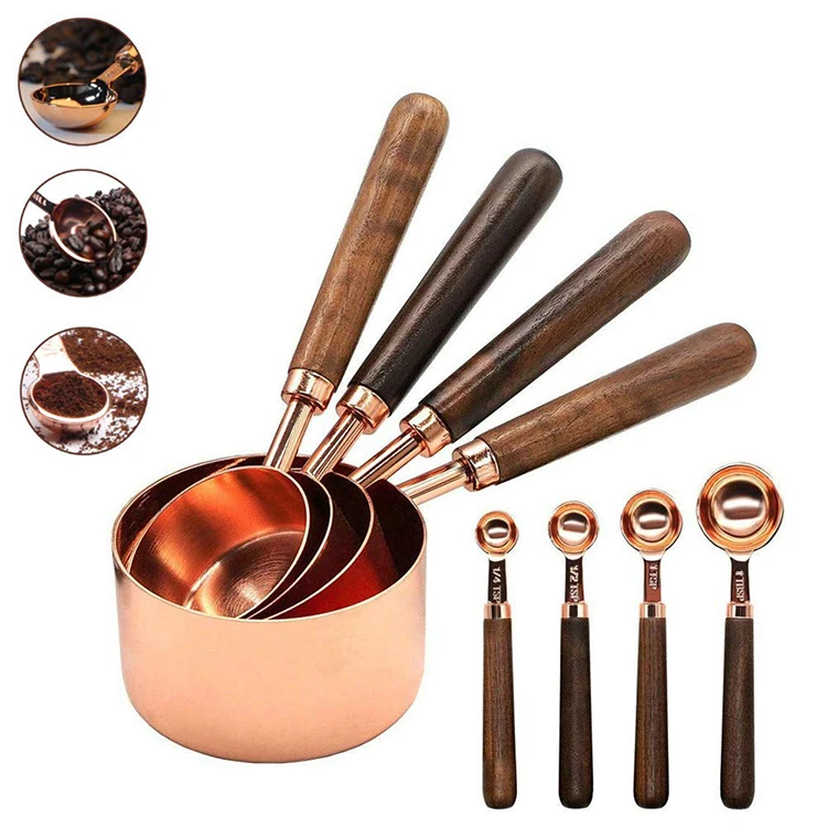 8 Pcs Stainless Steel measuring spoon set Walnut Handle Baking Rose Gold Measuring Cups set
8 Pcs Stainless Steel measuring spoon set Walnut Handle Baking Rose Gold Measuring Cups set