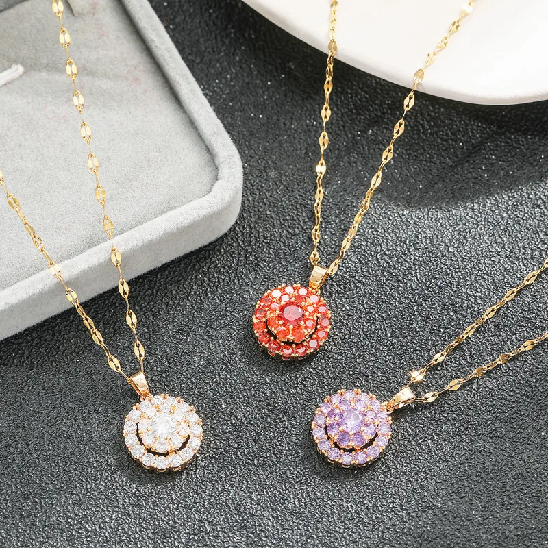 Fashion 18k Gold-Plated Jewelry Full Diamond Zircon Rotating Disc Pendant Stainless Steel Women's Necklace
Fashion 18k Gold-Plated Jewelry Full Diamond Zircon Rotating Disc Pendant Stainless Steel Women's Necklace