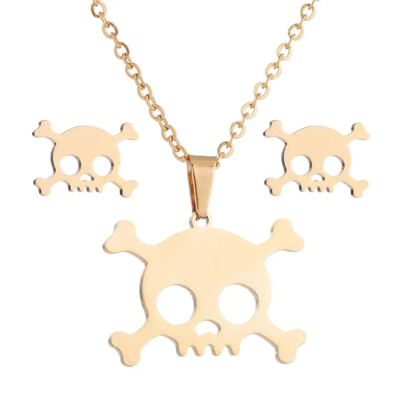Retro 18K Gold Plated Earrings Stud Necklace Women's Stainless Steel Punk Skull Bones Jewelry Set, Silver,gold,black,rose gold
Retro 18K Gold Plated Earrings Stud Necklace Women's Stainless Steel Punk Skull Bones Jewelry Set, Silver,gold,black,rose gold
