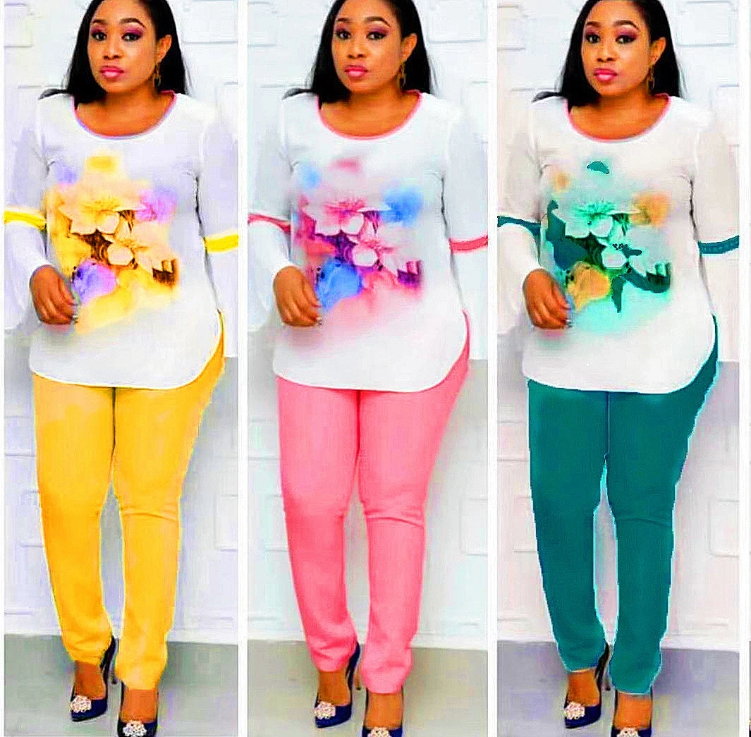 2021 African Women Trousers Set Turkey Petals pattern shirt and Fit Pants two piece set, As showed
2021 African Women Trousers Set Turkey Petals pattern shirt and Fit Pants two piece set, As showed