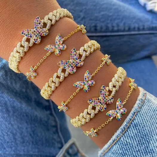 fashion iced out bling women jewelry 5A cubic zirconia cz gold rainbow butterfly cuban link chain bracelet
fashion iced out bling women jewelry 5A cubic zirconia cz gold rainbow butterfly cuban link chain bracelet