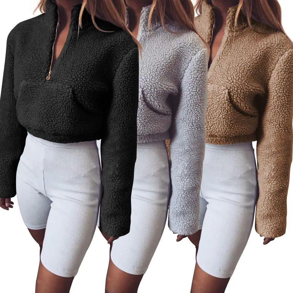 Pullover Sexy Women Fleece Women's solid color long-sleeved lamb velvet top high collar zipper short Faux fur casual coat
Pullover Sexy Women Fleece Women's solid color long-sleeved lamb velvet top high collar zipper short Faux fur casual coat