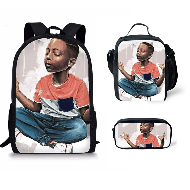 Black African Boy Designs 3pcs Backpag Art Children Mochilas Schoolbag And Lunch Bag Set For Kids School Bag Set
Black African Boy Designs 3pcs Backpag Art Children Mochilas Schoolbag And Lunch Bag Set For Kids School Bag Set