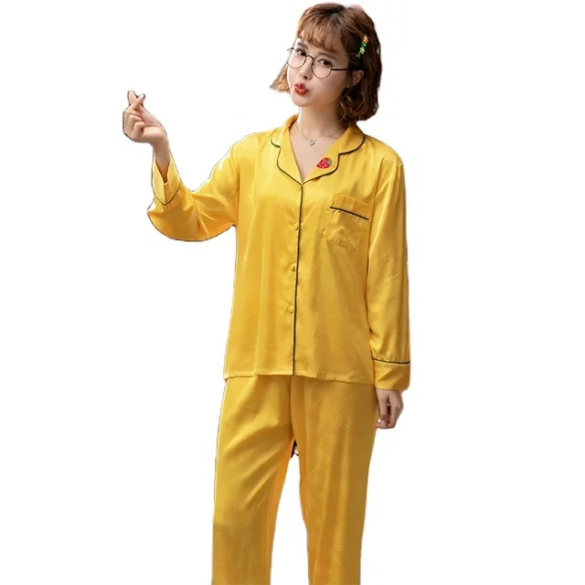 Dropshipping Factory wholesale Women's Sleepwear Turn Down Collar Long Sleeve Trousers Two-piece suit Elegant pajamas home, Picture shows 
Dropshipping Factory wholesale Women's Sleepwear Turn Down Collar Long Sleeve Trousers Two-piece suit Elegant pajamas home, Picture shows