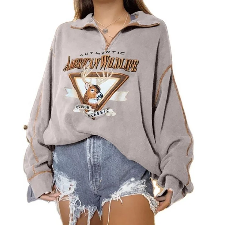 New custom women lapel print loose women zipper hoodies tracksuit hoodie for sale, Picture shows
New custom women lapel print loose women zipper hoodies tracksuit hoodie for sale, Picture shows