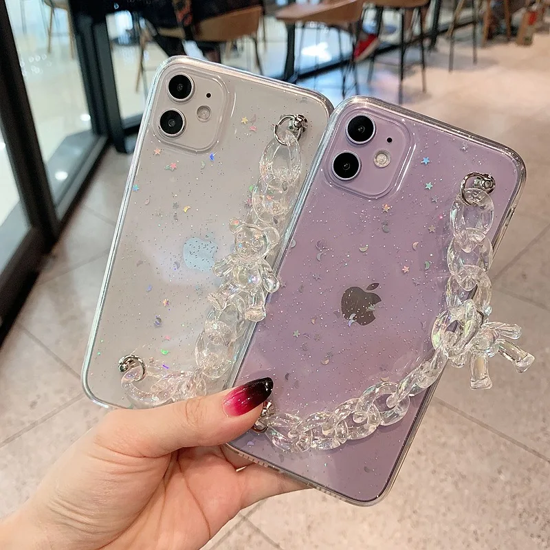 Korean Epoxy Sequined Bear Decorations Chain for Phone11 Transparent Simple 12 PROMAX Phone Case Cover, Customised
Korean Epoxy Sequined Bear Decorations Chain for Phone11 Transparent Simple 12 PROMAX Phone Case Cover, Customised