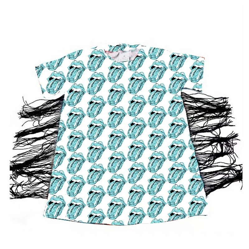 2021 Summer Children Baby Kids Girls Turquoise Tongue Pattern Tassel T-shirt Dress, Picture shows
2021 Summer Children Baby Kids Girls Turquoise Tongue Pattern Tassel T-shirt Dress, Picture shows