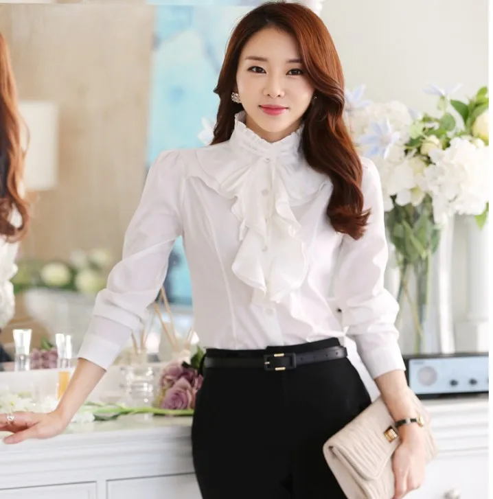 hb10269a White ruffled collar chiffon shirt professional dress slim bottom women shirt, Picture
hb10269a White ruffled collar chiffon shirt professional dress slim bottom women shirt, Picture