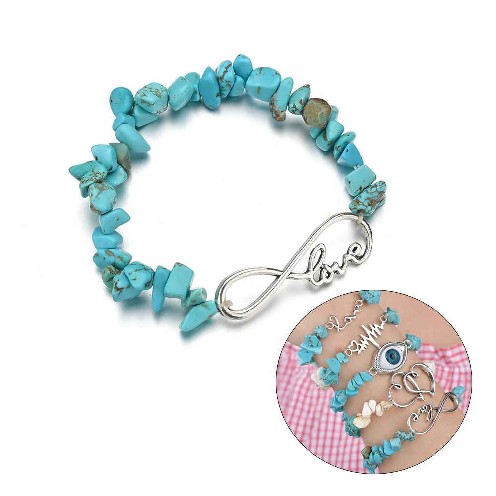Bohemian Stretch Bead Infinity Love Gravel Chipped Stone Bracelet Turquoise Stone Bracelet, As picture
Bohemian Stretch Bead Infinity Love Gravel Chipped Stone Bracelet Turquoise Stone Bracelet, As picture