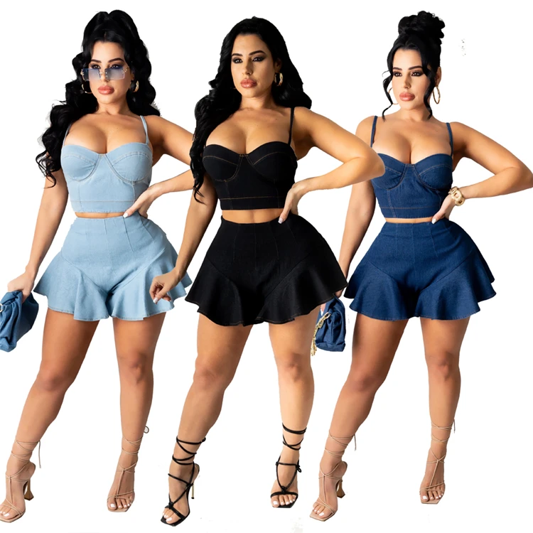 2021 Hot Sexy Female Denim 2 Piece Set Strap Tops Pantskirt Summer Women Two Piece Outfits, Picture shown
2021 Hot Sexy Female Denim 2 Piece Set Strap Tops Pantskirt Summer Women Two Piece Outfits, Picture shown