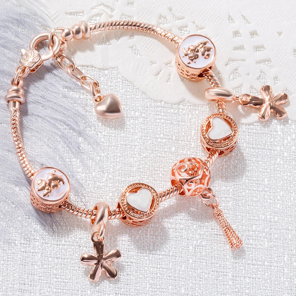 Stylish Hot Selling Beads Ball Tassel Heart Shaped Flower Pendants Bracelet Rose Gold Love Heart Beads Flower Charm Bracelet
Stylish Hot Selling Beads Ball Tassel Heart Shaped Flower Pendants Bracelet Rose Gold Love Heart Beads Flower Charm Bracelet