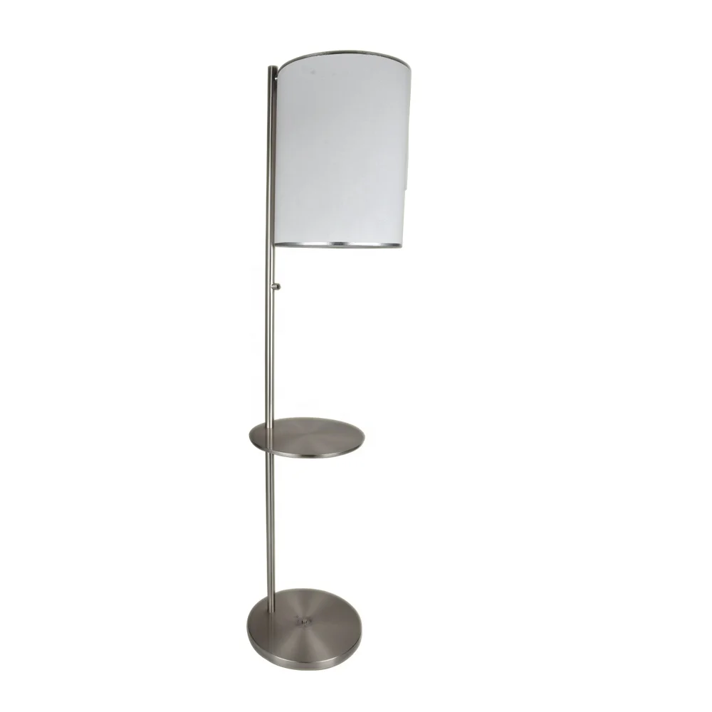 Polished Nickel Floor Lamp with White Fabric for Hotel Guestroom